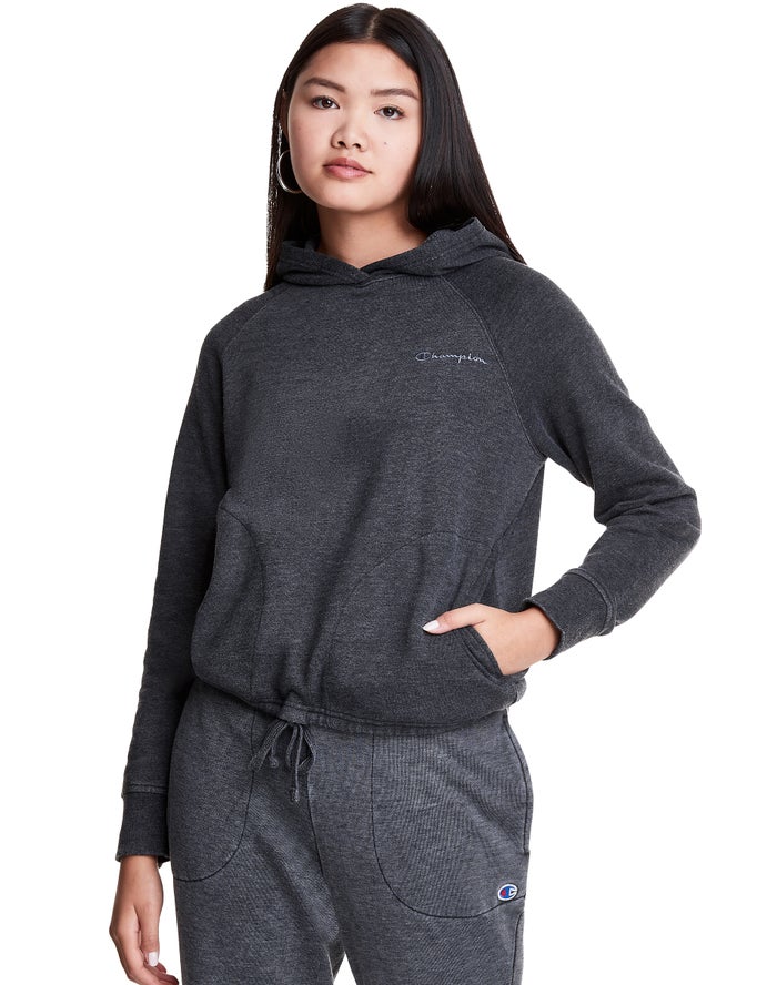 Champion Womens Hoodie NZ - Lounge Cinch Bottom Black ( 3957-ZAYJR )